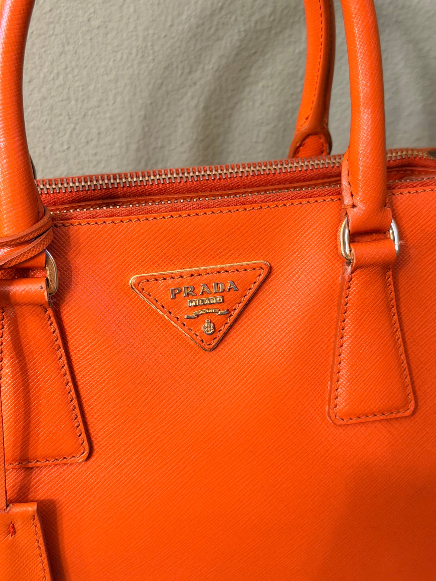 PRADA ORANGE SAFFIANO SMALL GALLERIA HANDBAG