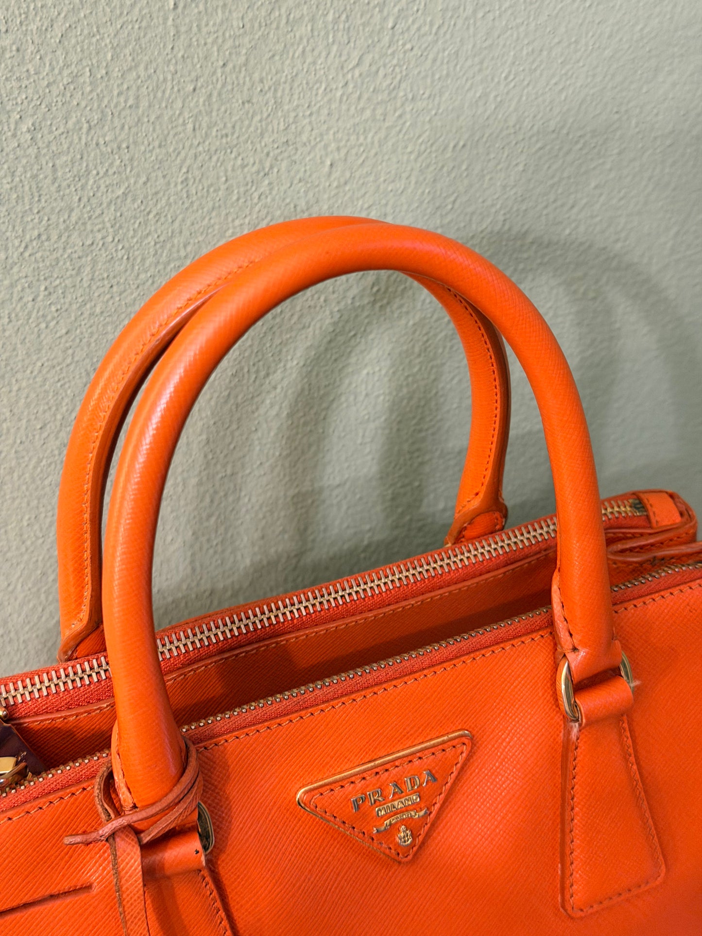 PRADA ORANGE SAFFIANO SMALL GALLERIA HANDBAG