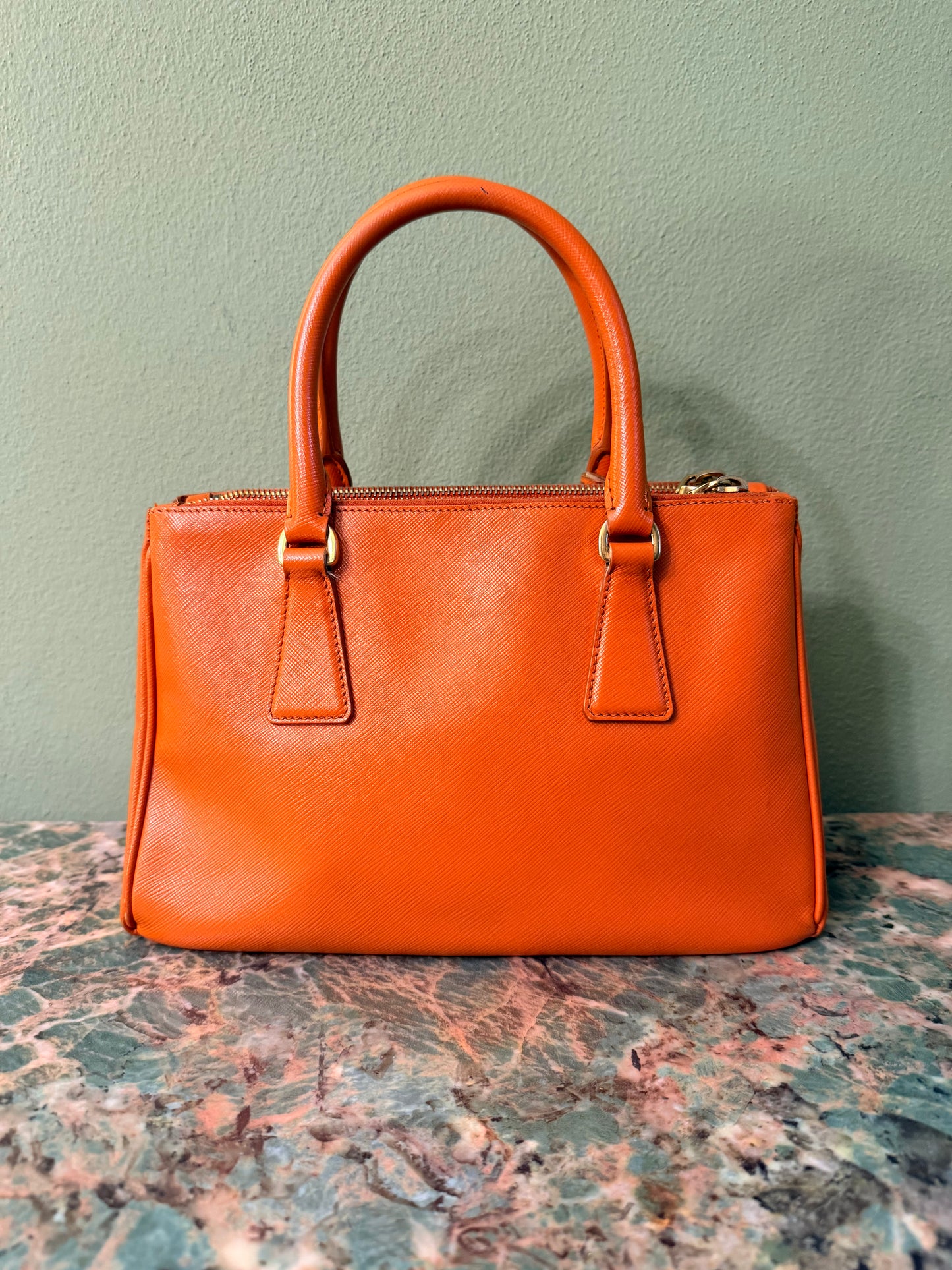 PRADA ORANGE SAFFIANO SMALL GALLERIA HANDBAG