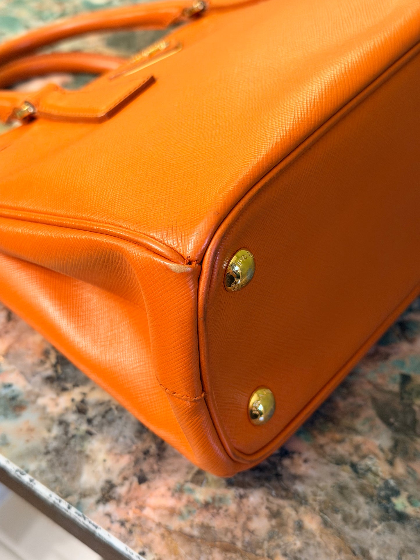 PRADA ORANGE SAFFIANO SMALL GALLERIA HANDBAG