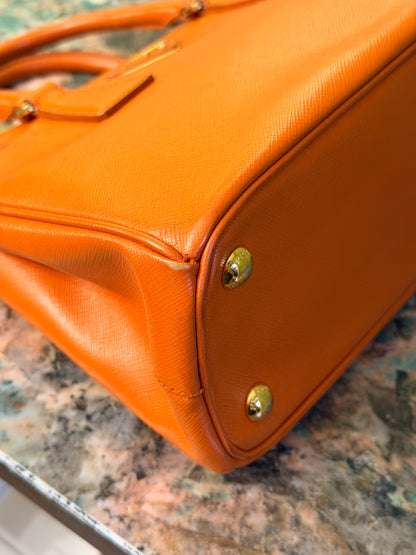 PRADA ORANGE SAFFIANO SMALL GALLERIA HANDBAG