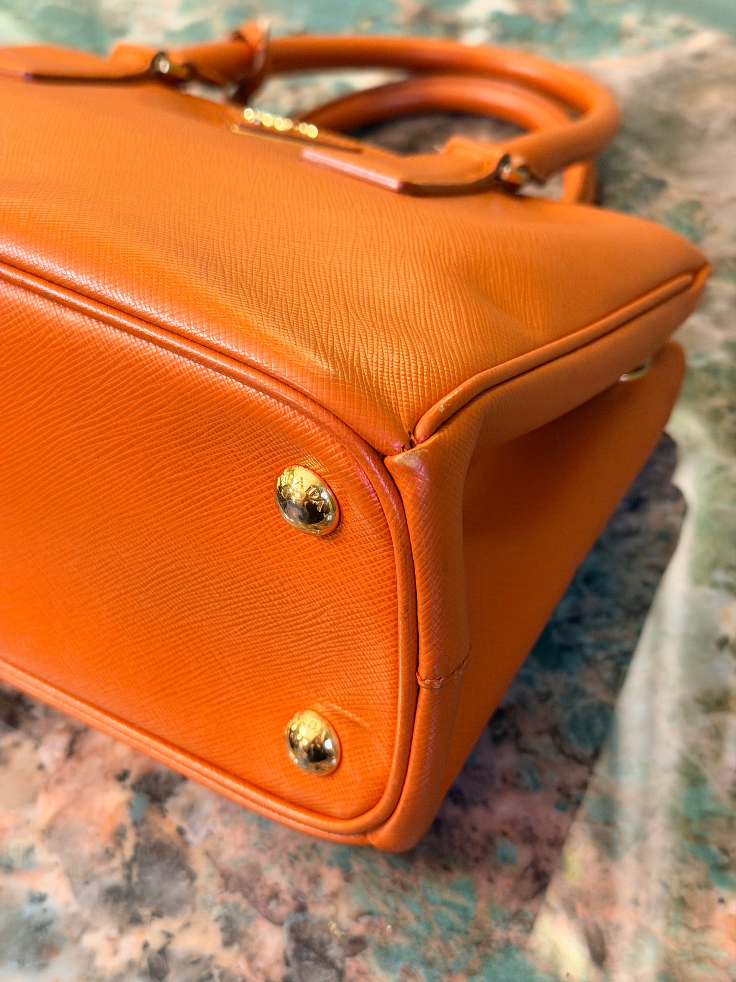 PRADA ORANGE SAFFIANO SMALL GALLERIA HANDBAG