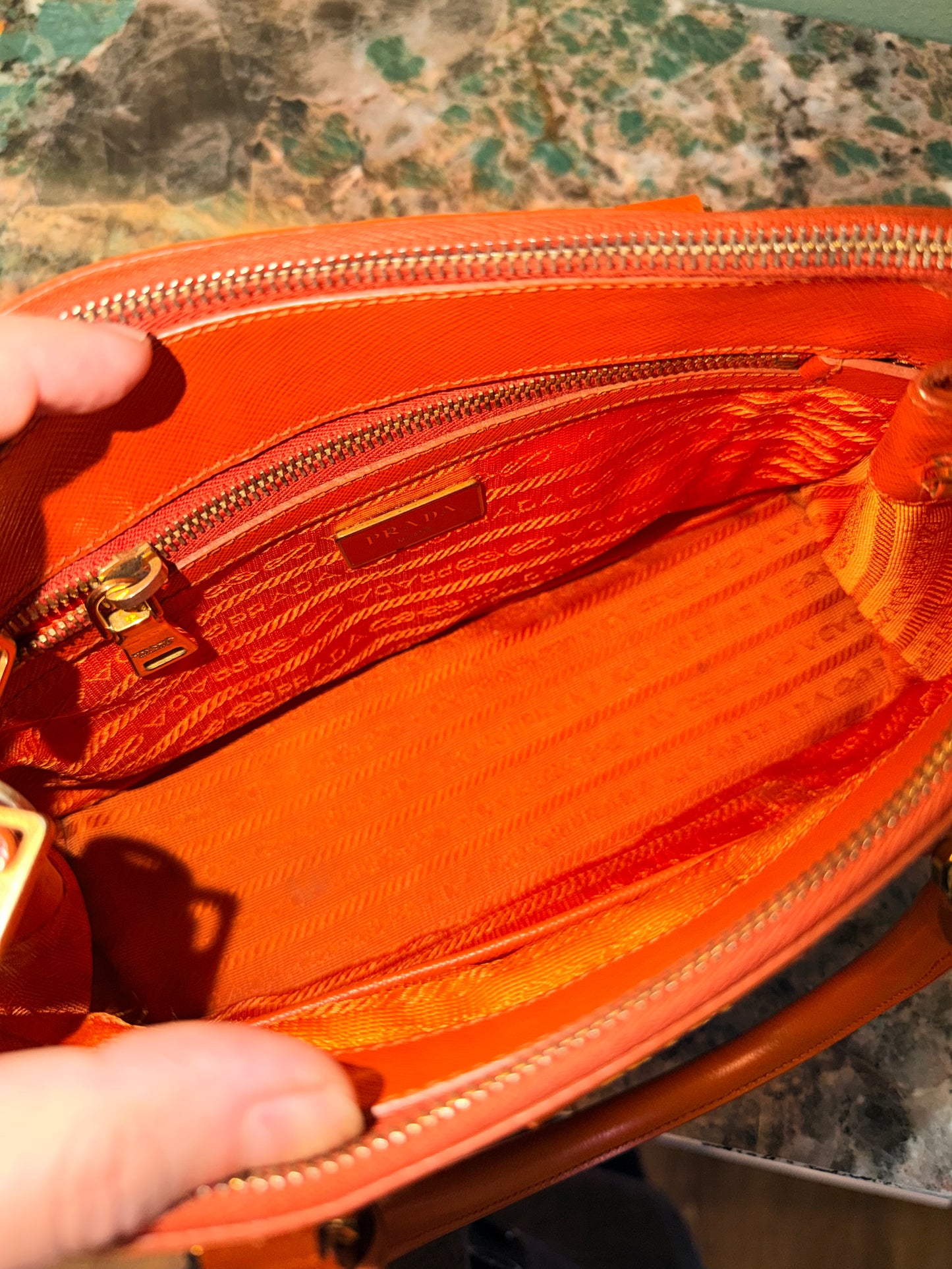 PRADA ORANGE SAFFIANO SMALL GALLERIA HANDBAG