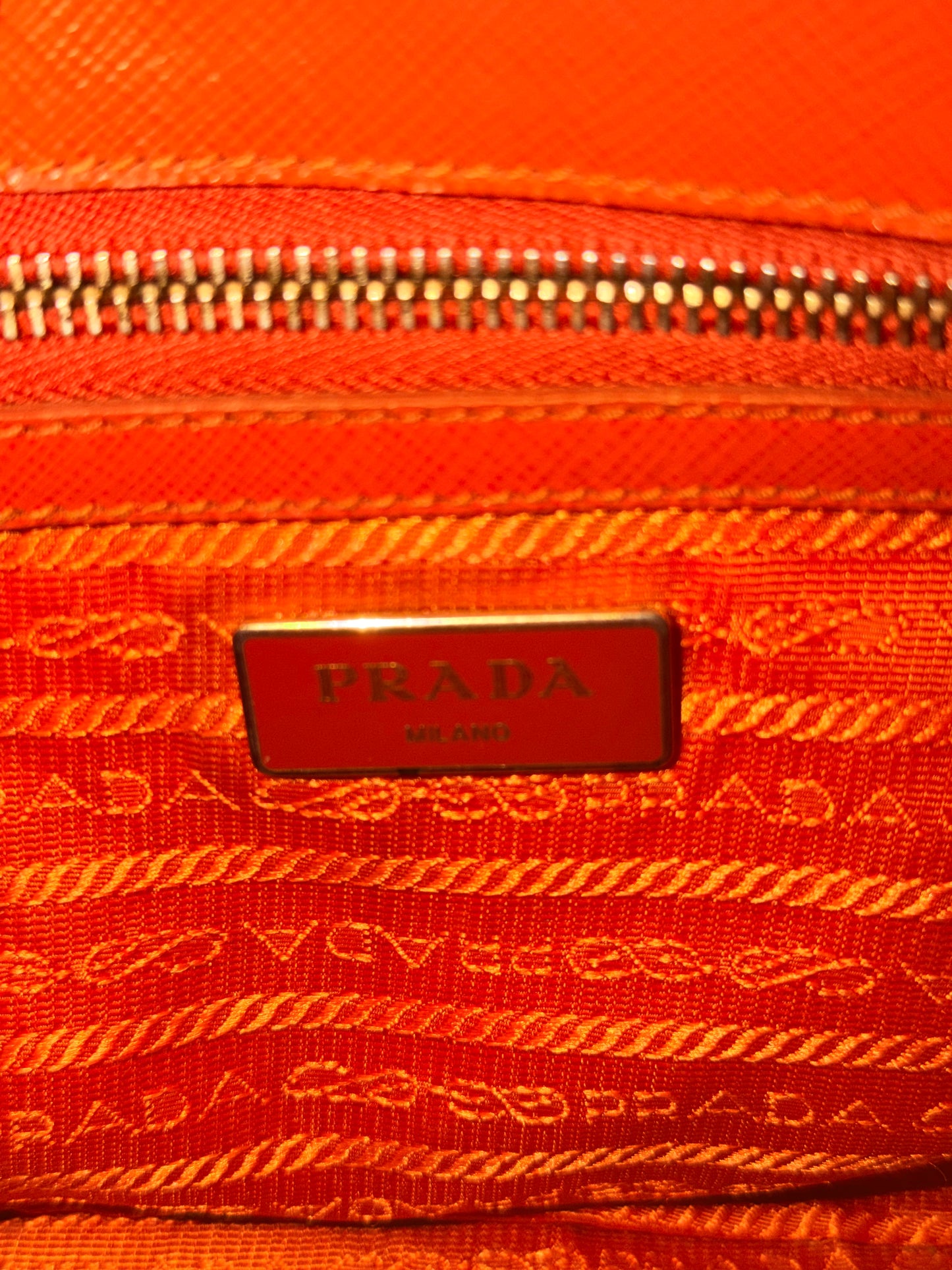 PRADA ORANGE SAFFIANO SMALL GALLERIA HANDBAG