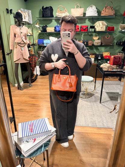 PRADA ORANGE SAFFIANO SMALL GALLERIA HANDBAG