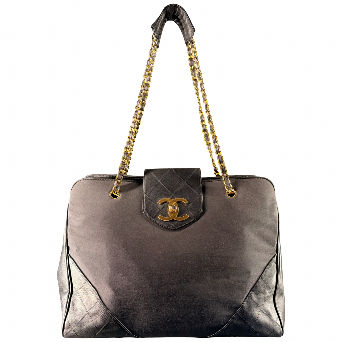 CHANEL BLACK CLOTH AND LEATHER SUPERMODEL SHOPPER TOTE