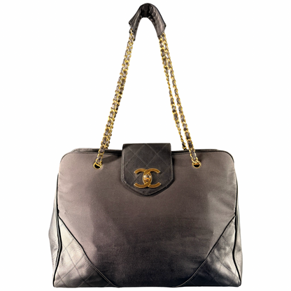 CHANEL BLACK CLOTH AND LEATHER SUPERMODEL SHOPPER TOTE