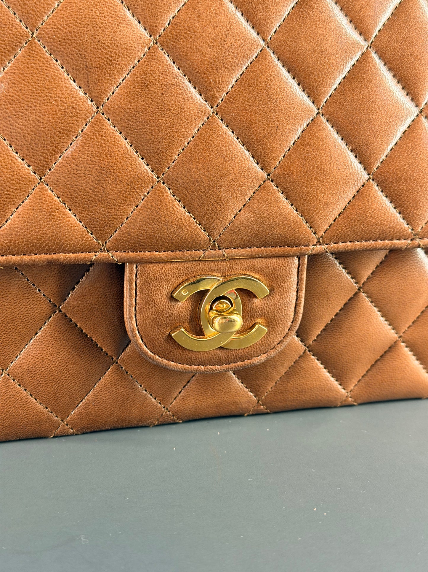 CHANEL BROWN LAMBSKIN MEDIUM CLASSIC DOUBLE FLAP SHOULDER BAG