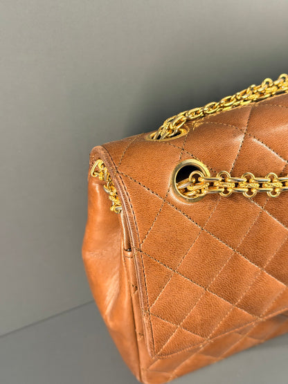 CHANEL BROWN LAMBSKIN MEDIUM CLASSIC DOUBLE FLAP SHOULDER BAG