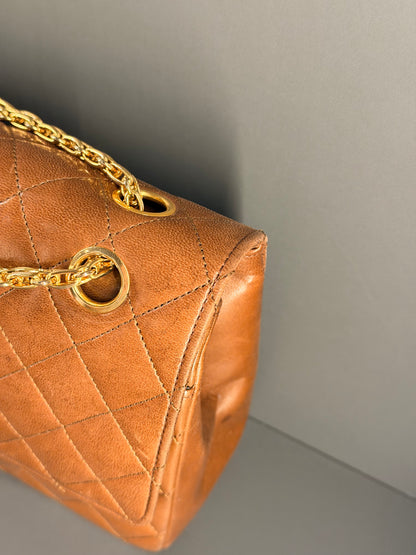 CHANEL BROWN LAMBSKIN MEDIUM CLASSIC DOUBLE FLAP SHOULDER BAG