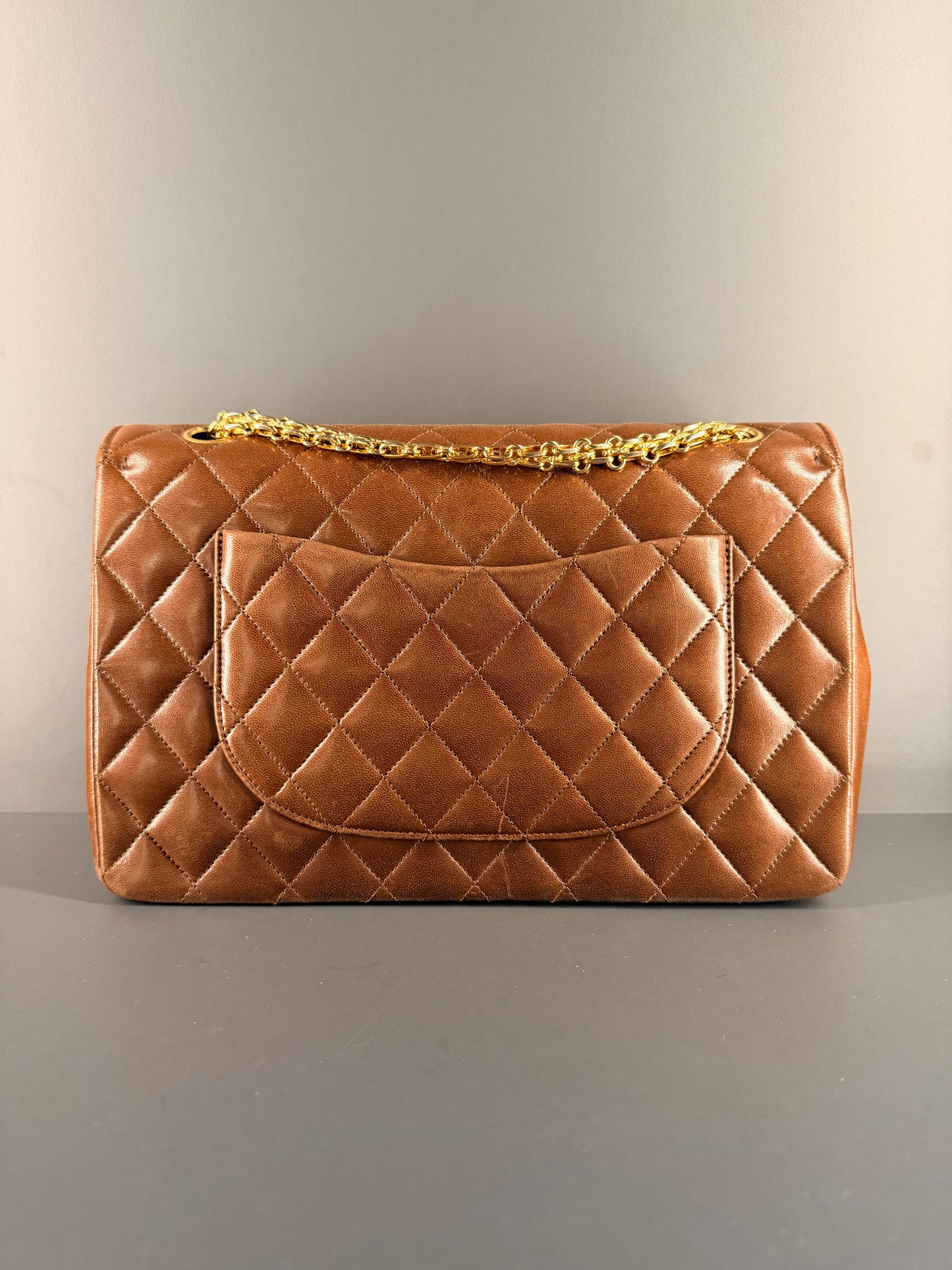 CHANEL BROWN LAMBSKIN MEDIUM CLASSIC DOUBLE FLAP SHOULDER BAG