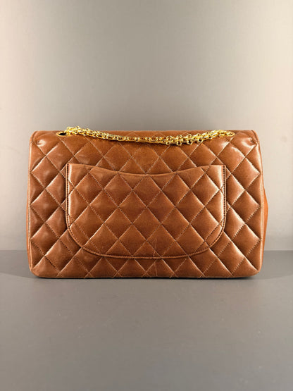 CHANEL BROWN LAMBSKIN MEDIUM CLASSIC DOUBLE FLAP SHOULDER BAG