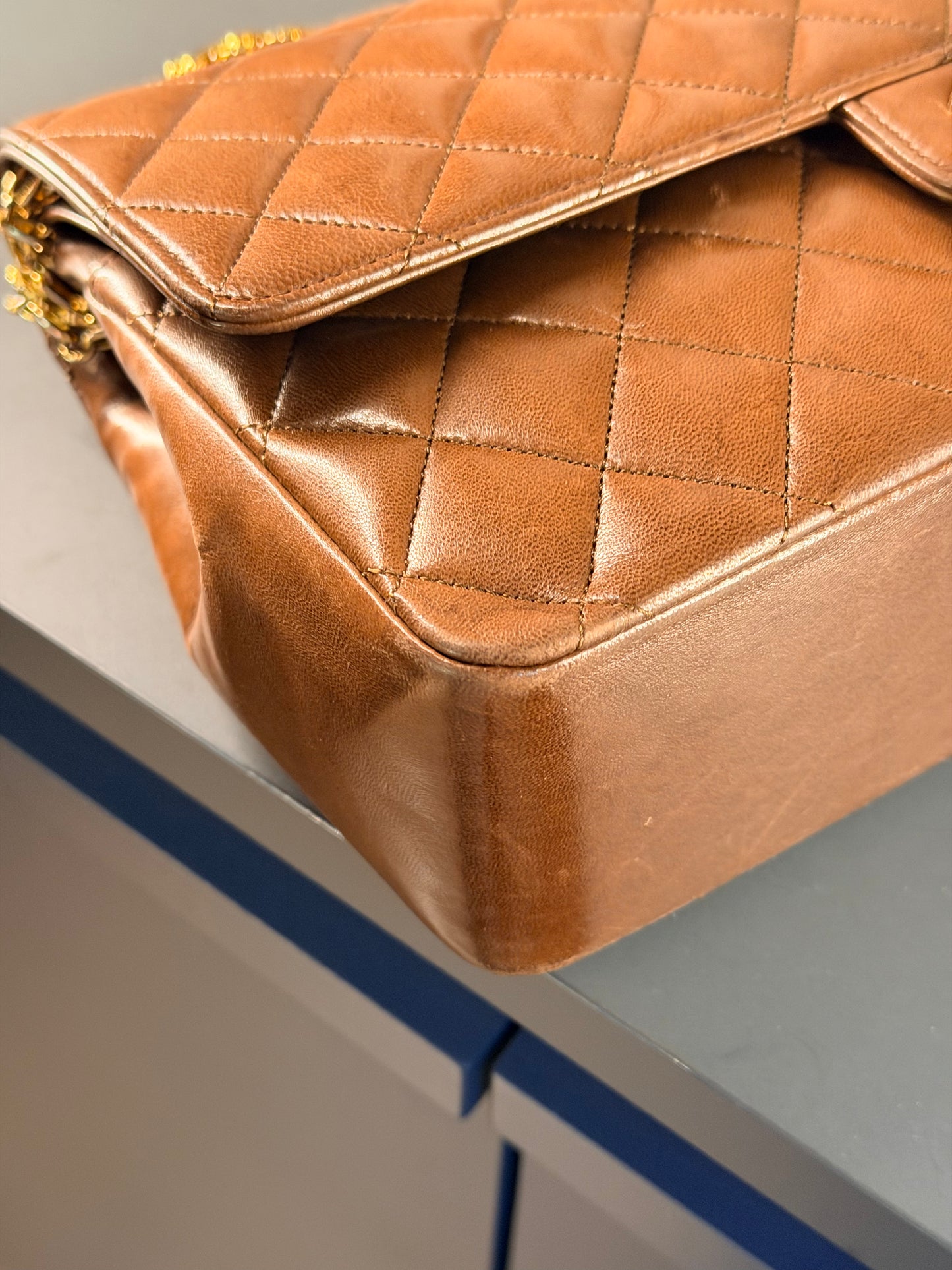 CHANEL BROWN LAMBSKIN MEDIUM CLASSIC DOUBLE FLAP SHOULDER BAG