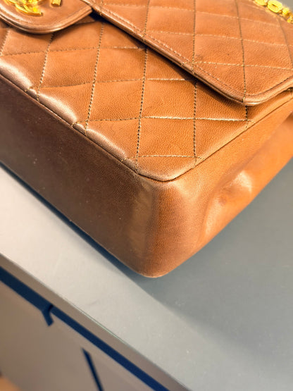 CHANEL BROWN LAMBSKIN MEDIUM CLASSIC DOUBLE FLAP SHOULDER BAG