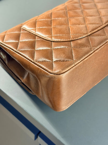 CHANEL BROWN LAMBSKIN MEDIUM CLASSIC DOUBLE FLAP SHOULDER BAG