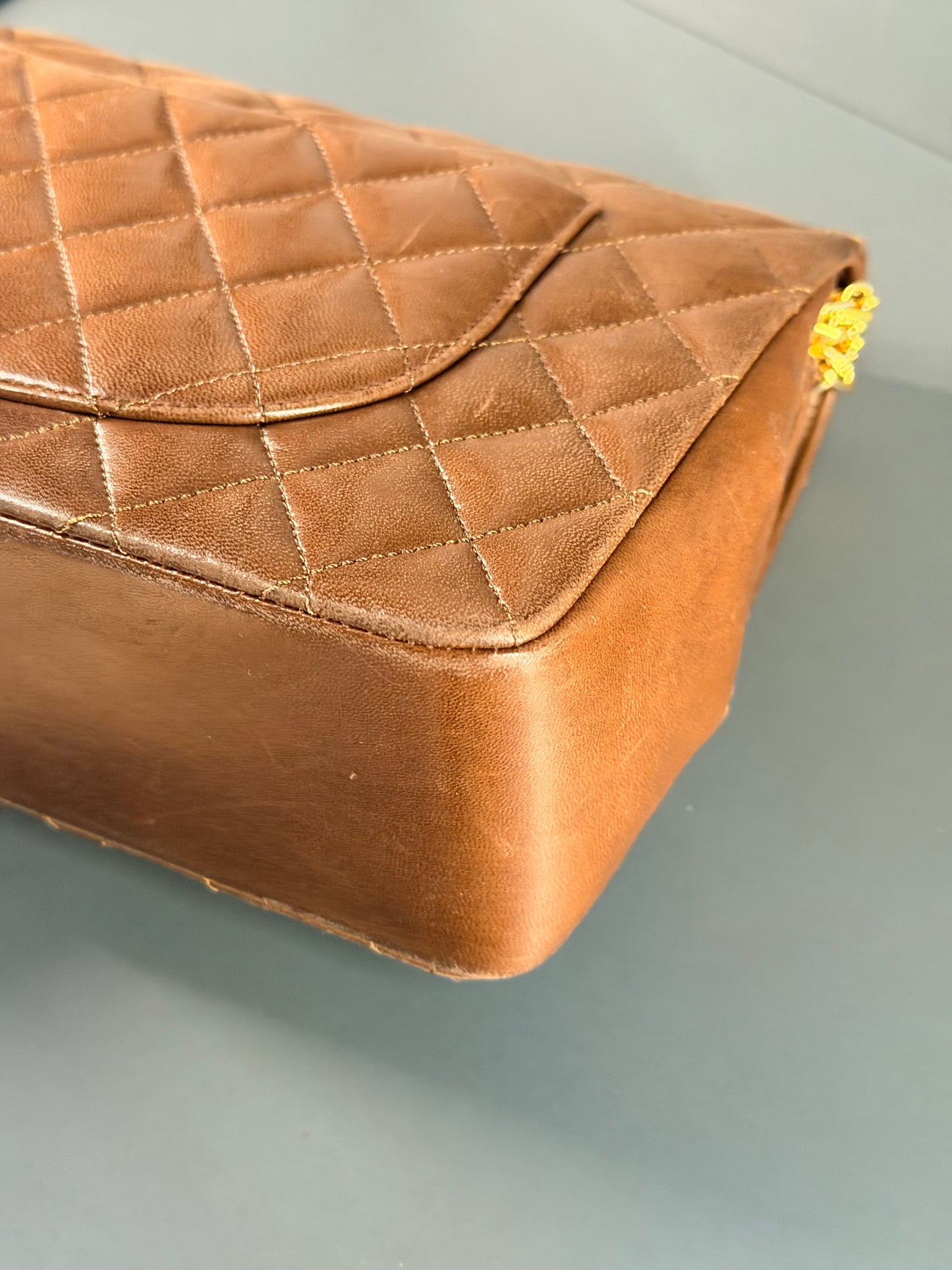 CHANEL BROWN LAMBSKIN MEDIUM CLASSIC DOUBLE FLAP SHOULDER BAG
