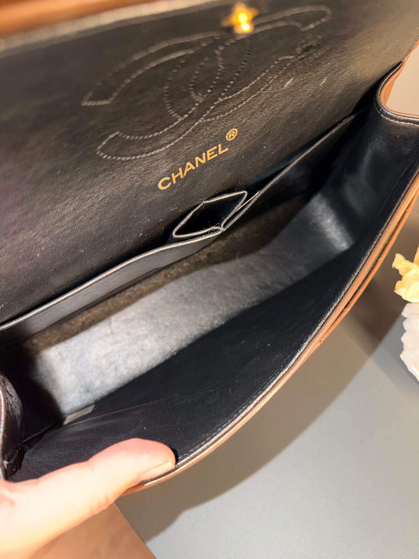 CHANEL BROWN LAMBSKIN MEDIUM CLASSIC DOUBLE FLAP SHOULDER BAG