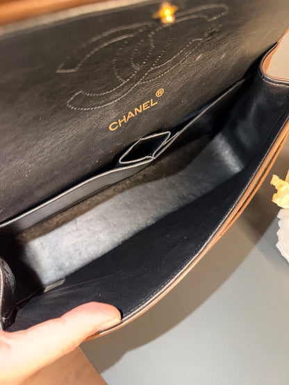 CHANEL BROWN LAMBSKIN MEDIUM CLASSIC DOUBLE FLAP SHOULDER BAG