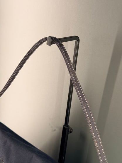 FENDI NAVY COTTON DOUBLE FLAP SHOULDER BAG
