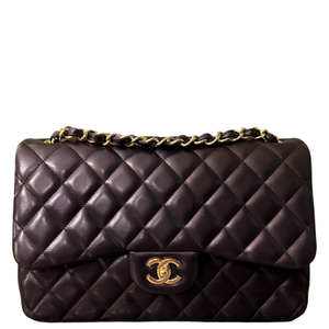 CHANEL BLACK LAMBSKIN TIMELESS JUMBO CLASSIC DOUBLE FLAP SHOULDER BAG