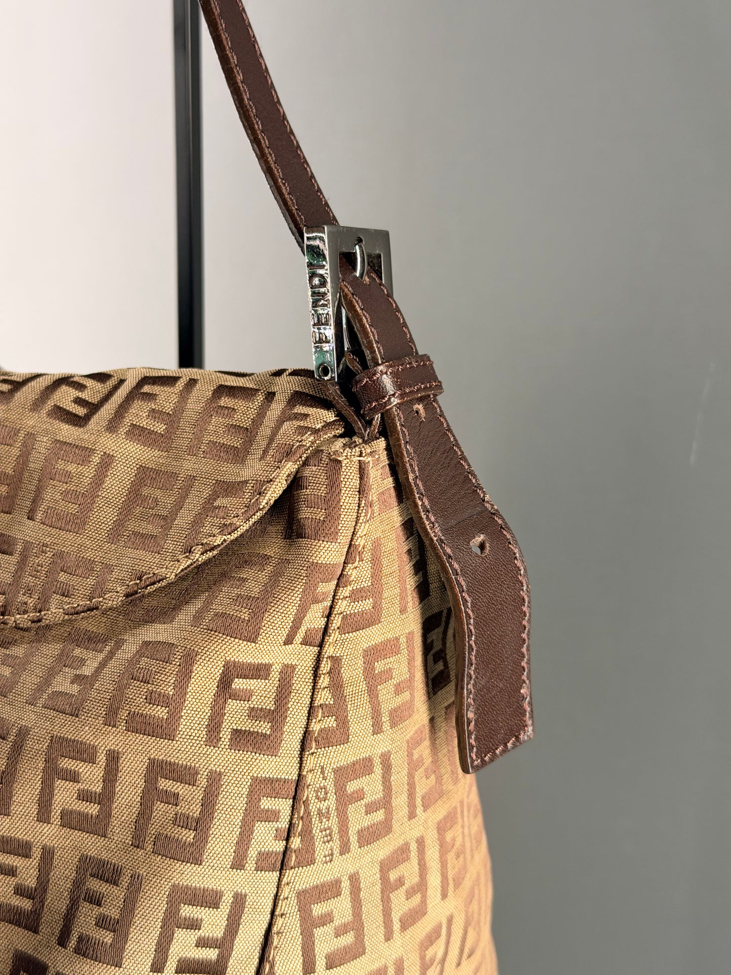 FENDI BROWN ZUCCHINO DOUBLE FLAP MAMA BAGUETTE SHOULDER BAG