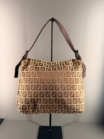 FENDI BROWN ZUCCHINO DOUBLE FLAP MAMA BAGUETTE SHOULDER BAG