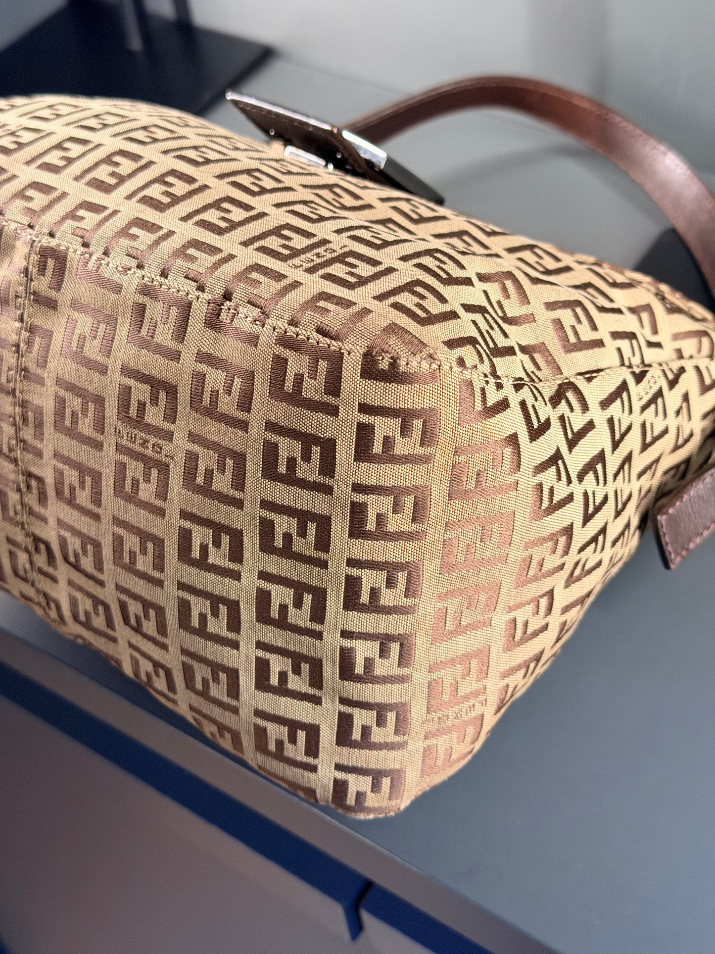 FENDI BROWN ZUCCHINO DOUBLE FLAP MAMA BAGUETTE SHOULDER BAG