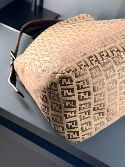 FENDI BROWN ZUCCHINO DOUBLE FLAP MAMA BAGUETTE SHOULDER BAG