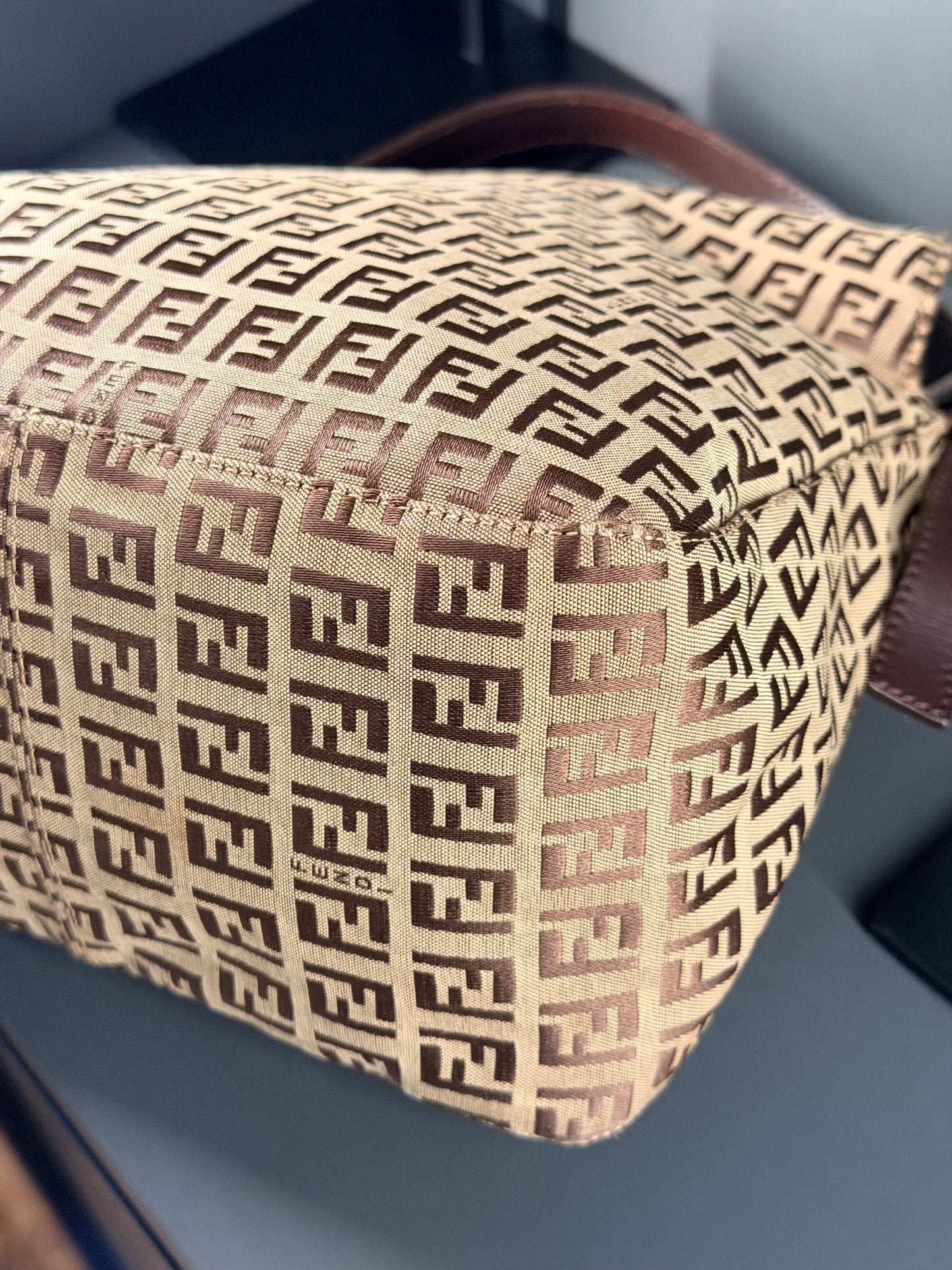 FENDI BROWN ZUCCHINO DOUBLE FLAP MAMA BAGUETTE SHOULDER BAG