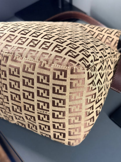 FENDI BROWN ZUCCHINO DOUBLE FLAP MAMA BAGUETTE SHOULDER BAG