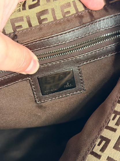 FENDI BROWN ZUCCHINO DOUBLE FLAP MAMA BAGUETTE SHOULDER BAG