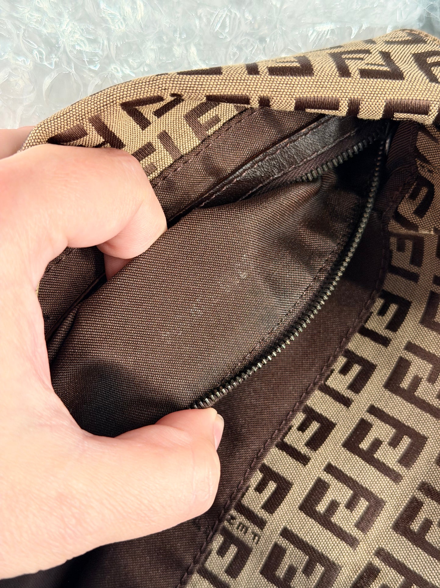 FENDI BROWN ZUCCHINO DOUBLE FLAP MAMA BAGUETTE SHOULDER BAG