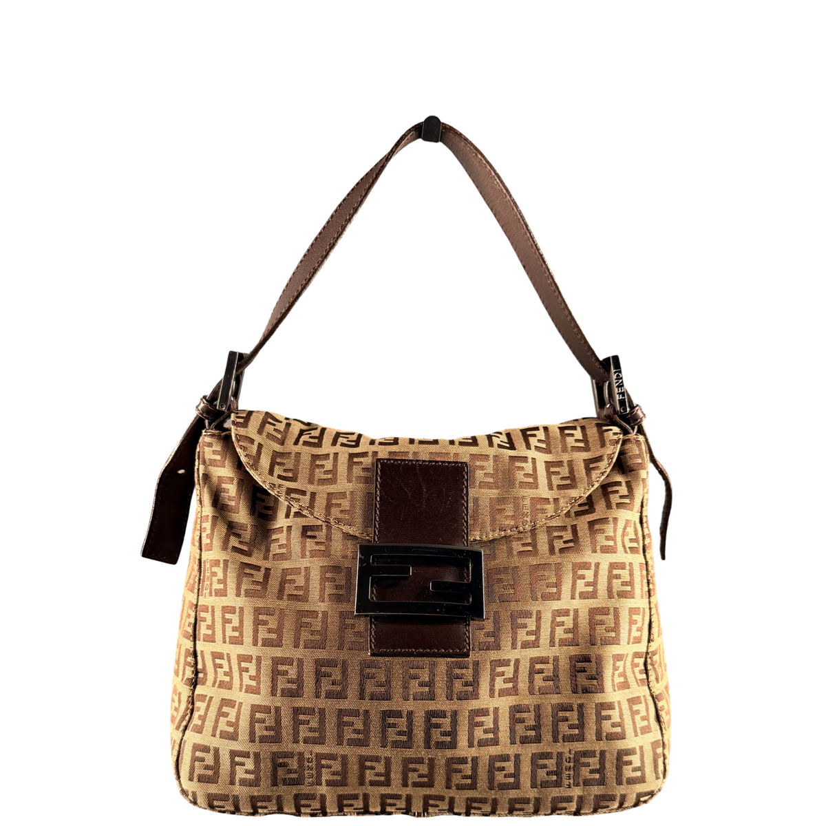FENDI BROWN ZUCCHINO DOUBLE FLAP MAMA BAGUETTE SHOULDER BAG