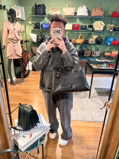 PRADA BLACK SAFFIANO LARGE PROMENADE HANDBAG