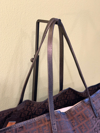 FENDI BROWN ZUCCHINO MEDIUM ROLL TOTE HANDBAG