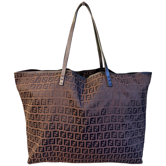FENDI BROWN ZUCCHINO MEDIUM ROLL TOTE HANDBAG