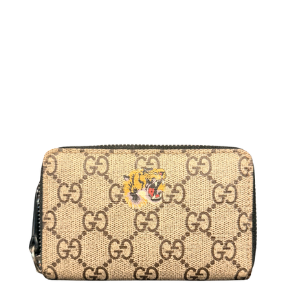 GUCCI GG SUPREME TIGER ZIP AROUND COMPACT WALLET