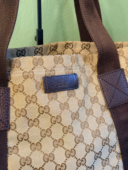 GUCCI BROWN MONOGRAM SHOPPING TOTE