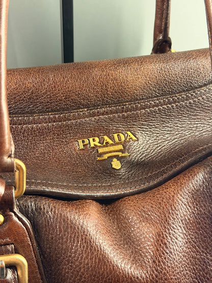 PRADA BROWN CERVO ANTIK TWO WAY HANDBAG