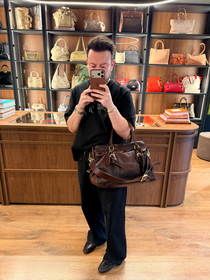 PRADA BROWN CERVO ANTIK TWO WAY HANDBAG
