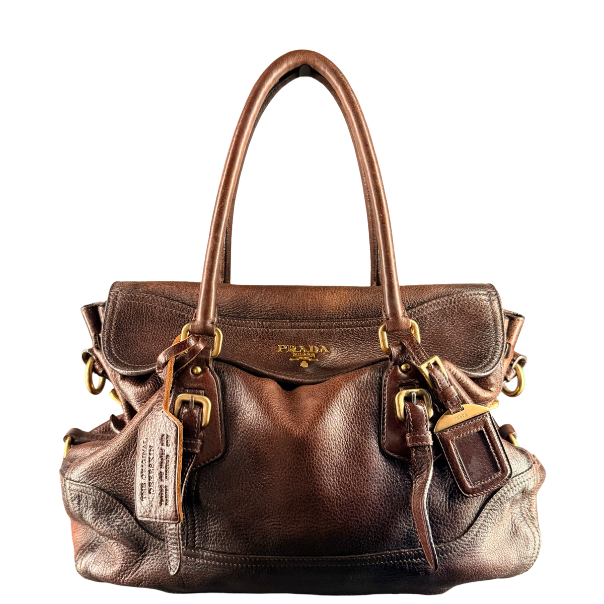 PRADA BROWN CERVO ANTIK TWO WAY HANDBAG