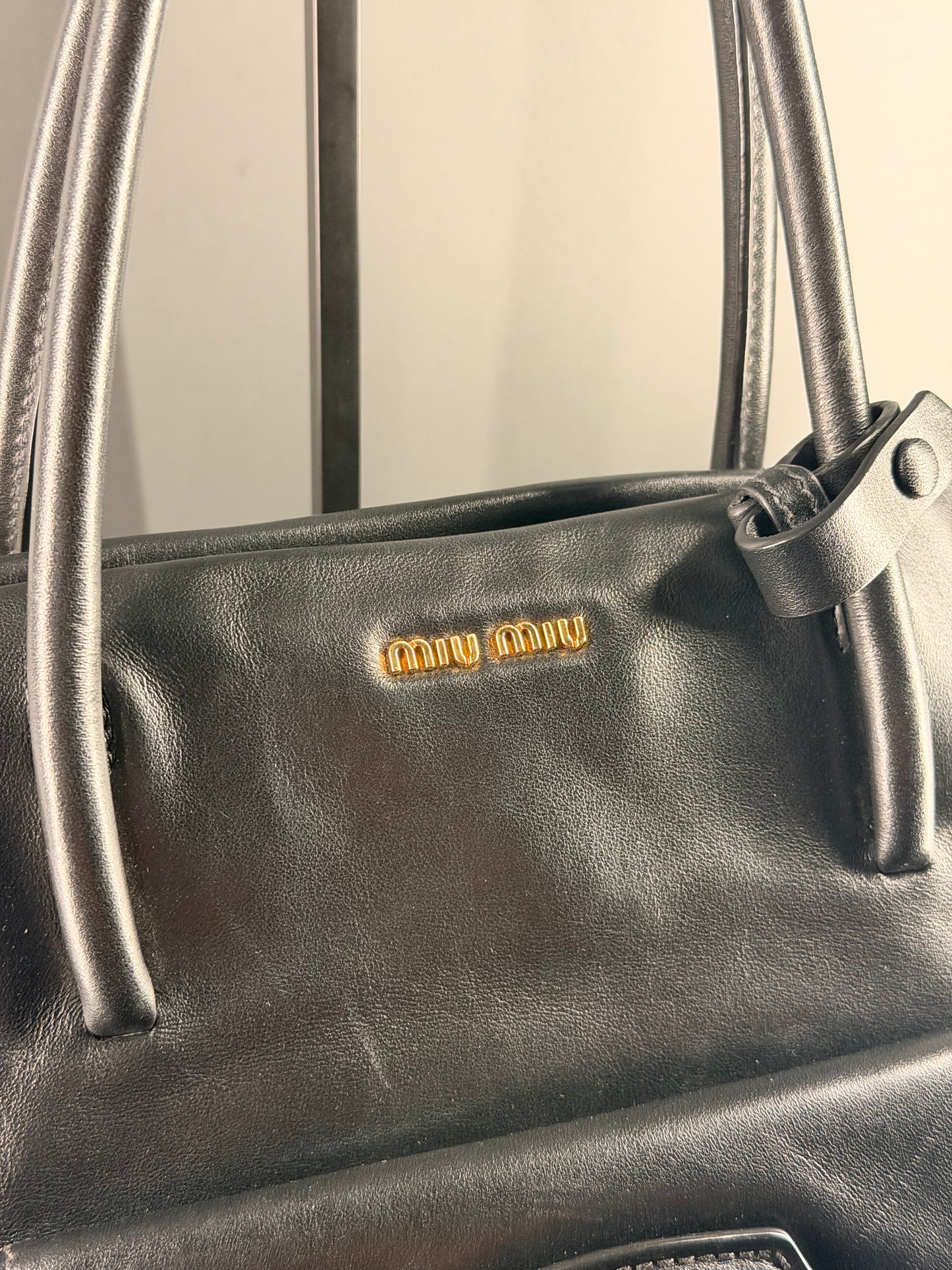 MIU MIU BLACK MADRAS TWO WAY HANDBAG