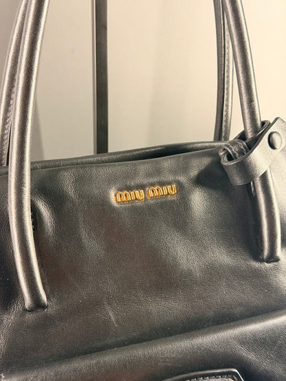 MIU MIU BLACK MADRAS TWO WAY HANDBAG
