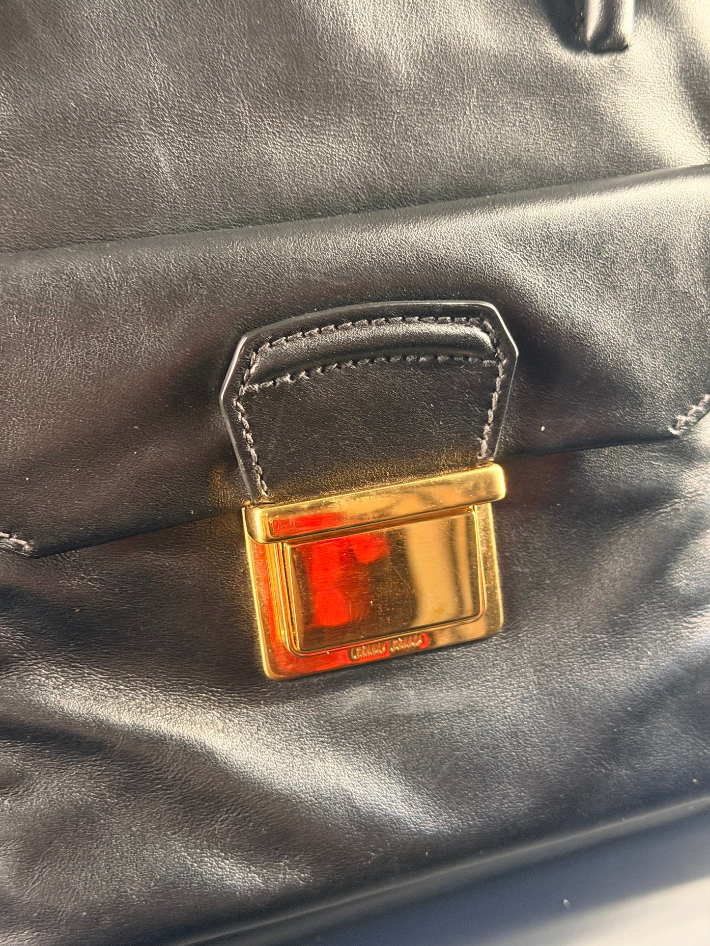 MIU MIU BLACK MADRAS TWO WAY HANDBAG