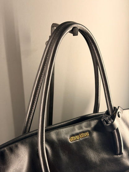 MIU MIU BLACK MADRAS TWO WAY HANDBAG