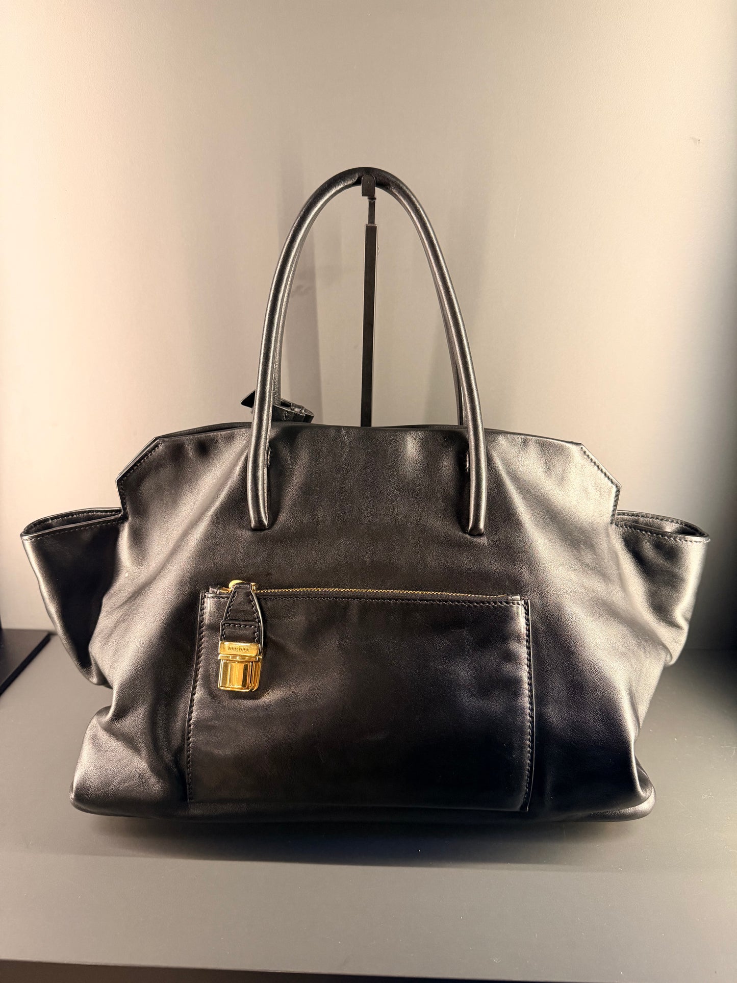 MIU MIU BLACK MADRAS TWO WAY HANDBAG