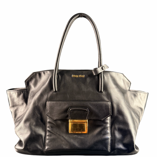 MIU MIU BLACK MADRAS TWO WAY HANDBAG