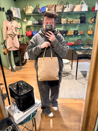 FENDI BEIGE ZUCCHINO VERTICAL TOTE HANDBAG