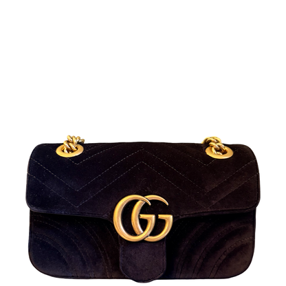 GUCCI BLACK VELVET SMALL MARMONT FLAP CROSSBODY BAG