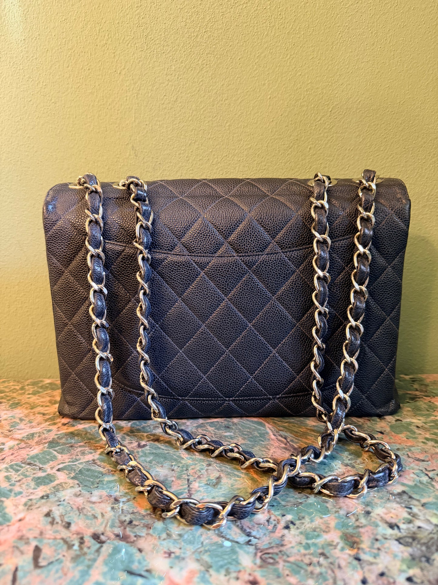 CHANEL BLACK CAVIAR SINGLE FLAP TIMELESS JUMBO SHOULDER BAG